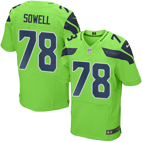 Men's Elite Bradley Sowell Nike Jersey Green - #78 Rush NFL Seattle Seahawks